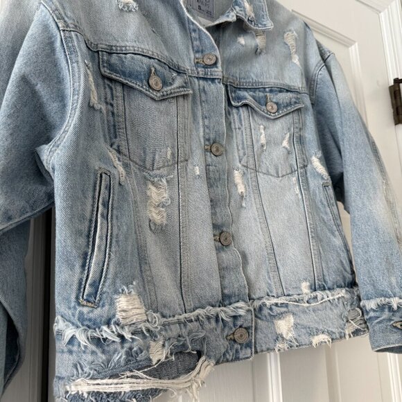 ZARA TRF IX’D makers Woman Combined poplin and ripped denim jacket light blue S - Picture 6 of 16